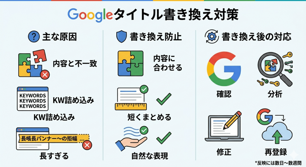 Googleによるタイトル自動書き換えへの対策を示す画像