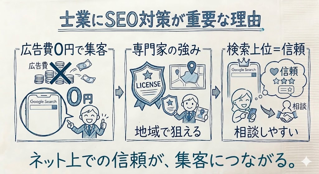 士業にSEO対策が重要な理由を示す画像