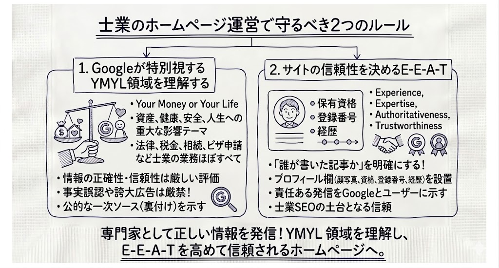 士業のホームページ運営で守るべき2つのルールを示す画像