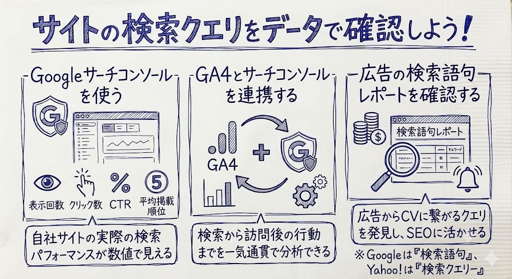 検索クエリの確認方法を表した画像