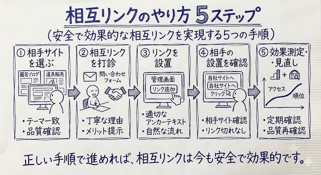 相互リンクのやり方5ステップを示した画像