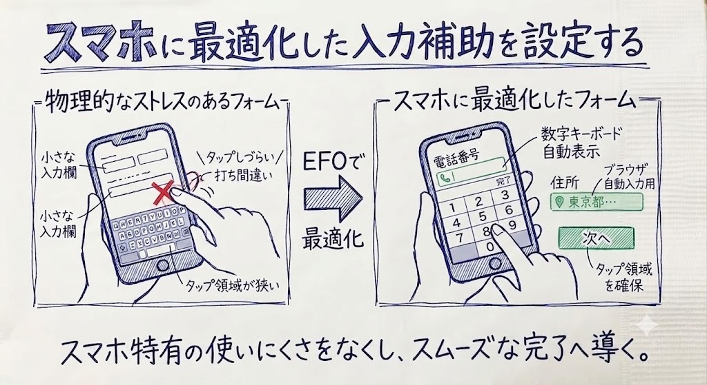 スマホに最適化した入力補助を設定する施策を示す画像