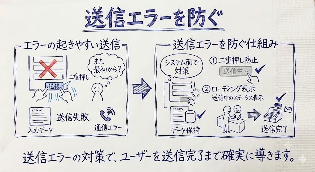 送信エラーを防ぐ施策を示す画像