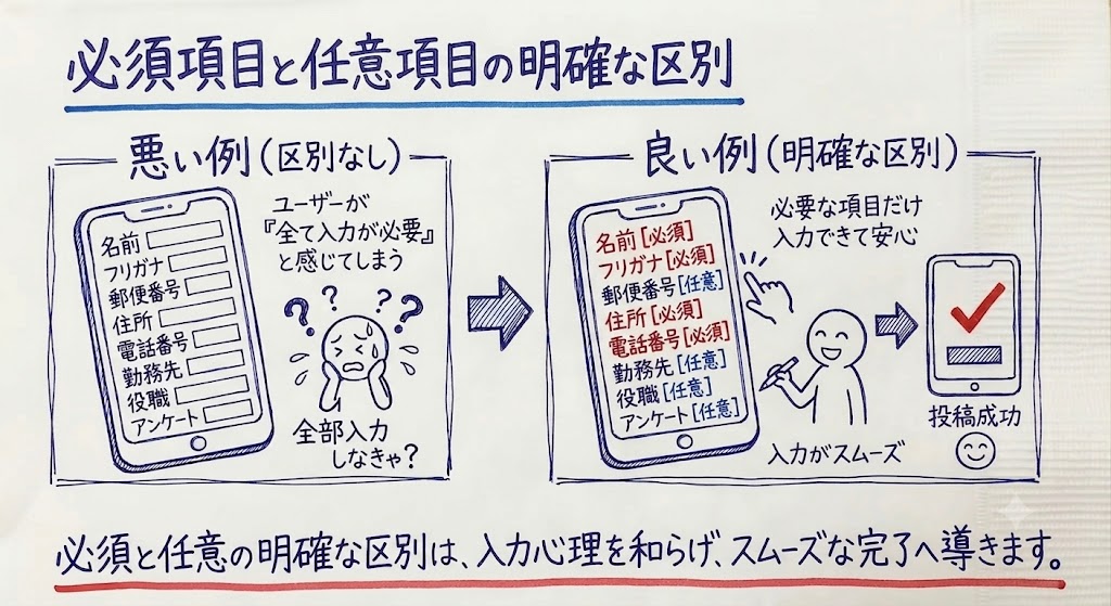 必須項目と任意項目を明確に分ける施策を示す画像