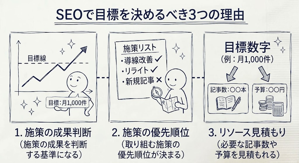 SEOで目標を決めるべき3つの理由を示す画像